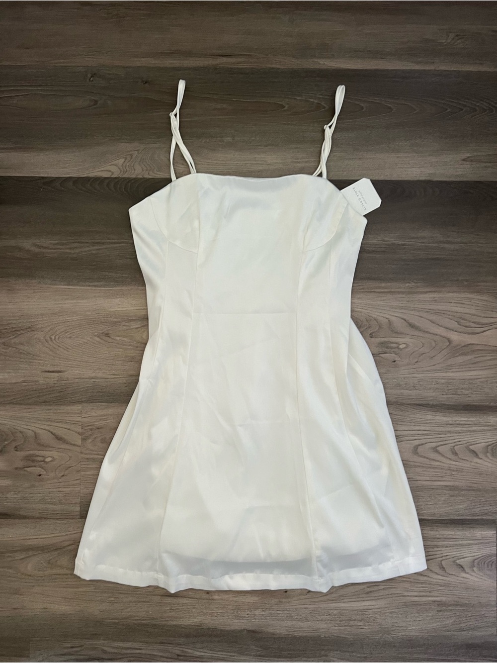 Altar'd State Ivory Satin Mini Dress with Spaghetti Straps